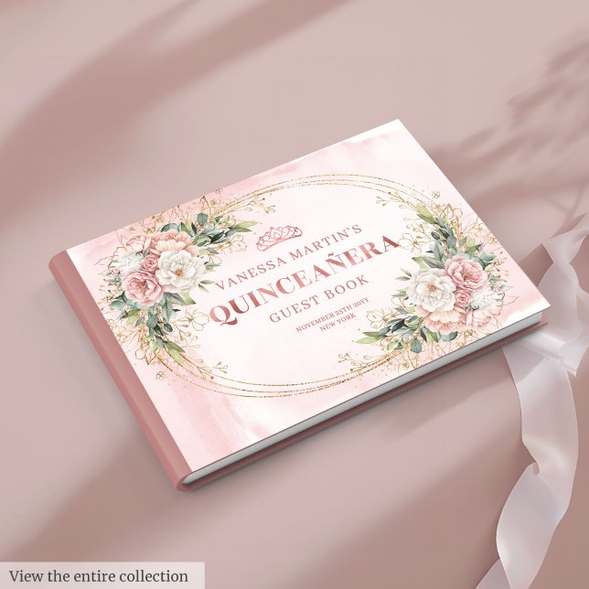 Elegant Rose Gold Floral Eucalyptus Quinceañera  Guest Book (Elegant Rose Gold Floral Eucalyptus Quinceañera Guest Book

)