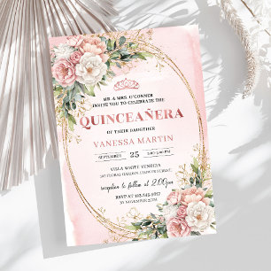 Elegant Rose Gold Floral Eucalyptus Quinceañera  Invitation