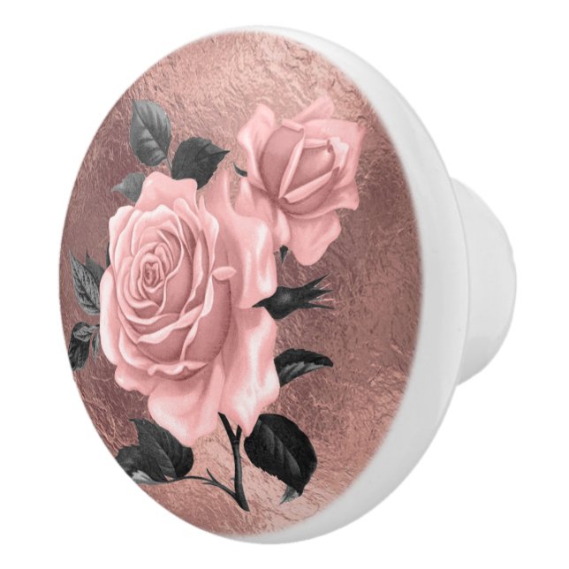 Elegant Rose Gold Floral Foil Ceramic Knob (Right)