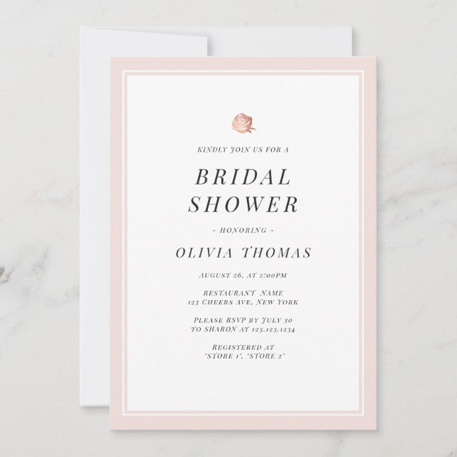 Elegant Rose gold floral minimalist bridal shower Invitation (Front)