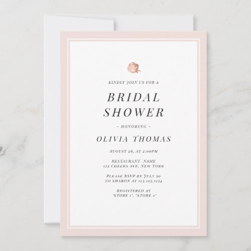 Elegant Rose gold floral minimalist bridal shower Invitation