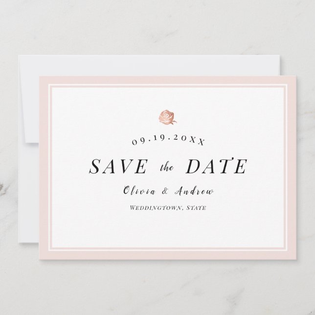 Elegant Rose gold floral minimalist save the date (Front)