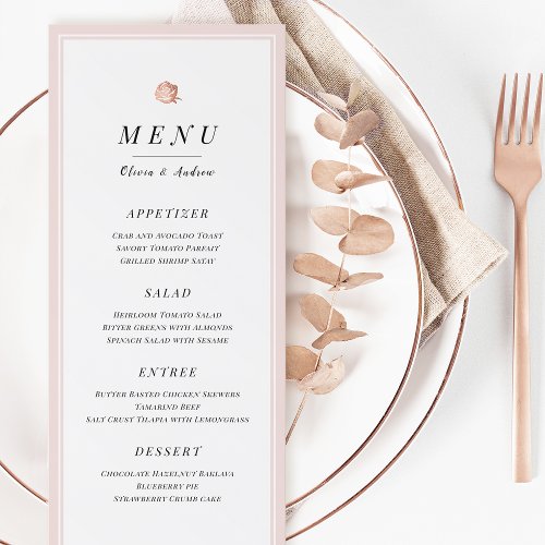 Elegant Rose gold floral minimalist wedding menu