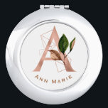 Elegant Rose Gold Floral Monogram Bridal Party  Compact Mirror<br><div class="desc">The letter A - a beautiful monogram initial in rose gold embellished with an exquisite floral and geometric shape pattern.  Ideal gift and keepsake idea for your favorite bridesmaid.  Easily customize the name of your choice.</div>