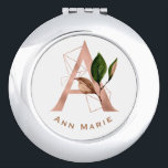 Elegant Rose Gold Floral Monogram Bridal Party  Compact Mirror<br><div class="desc">The letter A - a beautiful monogram initial in rose gold embellished with an exquisite floral and geometric shape pattern.  Ideal gift and keepsake idea for your favorite bridesmaid.  Easily customize the name of your choice.</div>