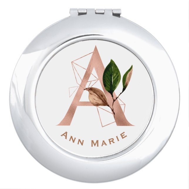 Elegant Rose Gold Floral Monogram Bridal Party  Compact Mirror (Front)