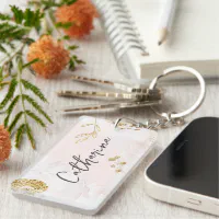 Elegant Pink And Gold Floral Monogram Keychain