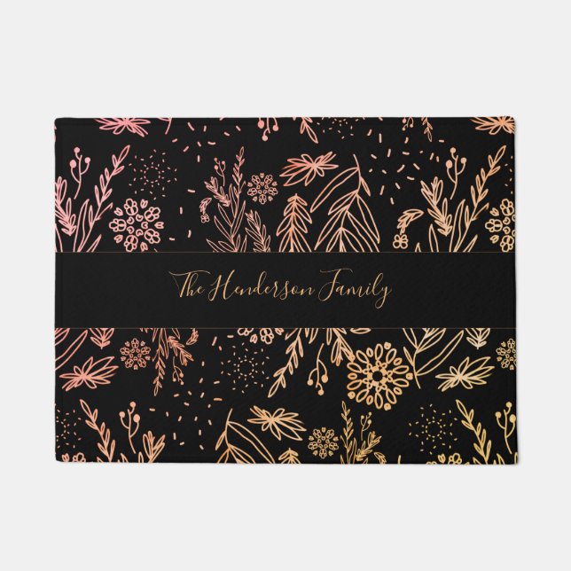 Elegant Rose Gold Floral Pattern signature Doormat (Front)