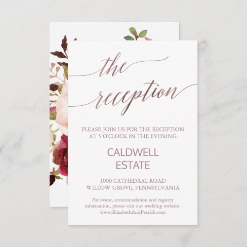 Elegant Rose Gold Floral Reception Enclosure Card