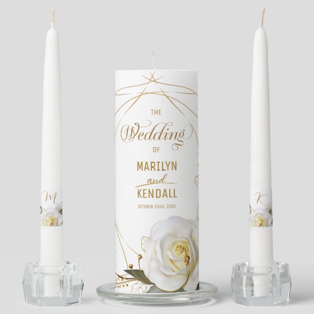 Elegant Rose Gold Floral Unity Candle Set (Front)