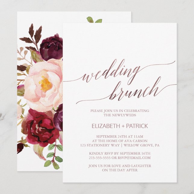 Elegant Rose Gold | Floral Wedding Brunch Invitation (Front/Back)