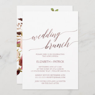 Elegant Rose Gold Floral Wedding Brunch Invitation