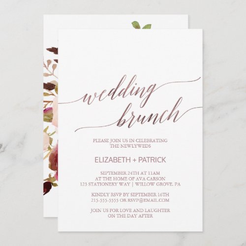 Elegant Rose Gold  Floral Wedding Brunch Invitation