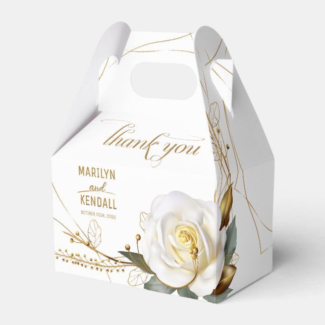 Elegant Rose Gold Floral Wedding Favor Boxes (Front Side)