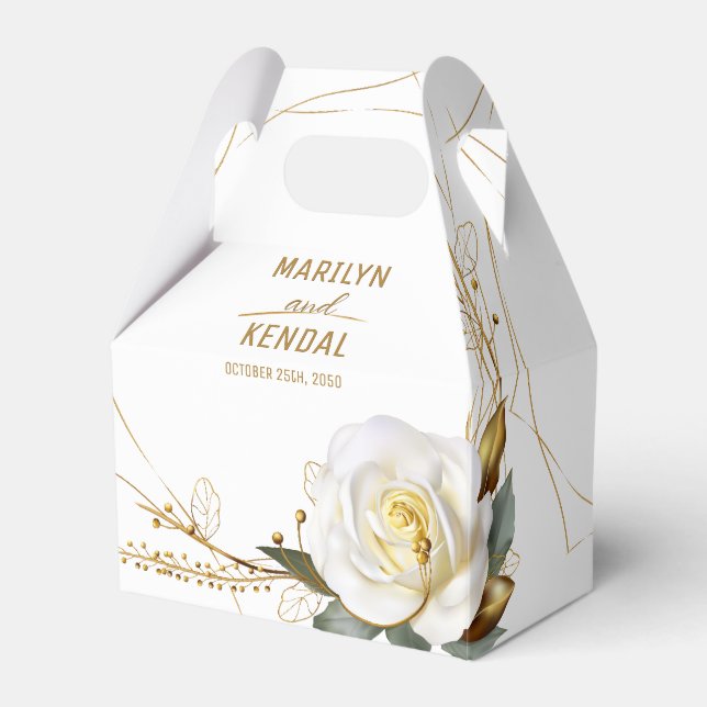 Elegant Rose Gold Floral Wedding Favor Boxes (Front Side)