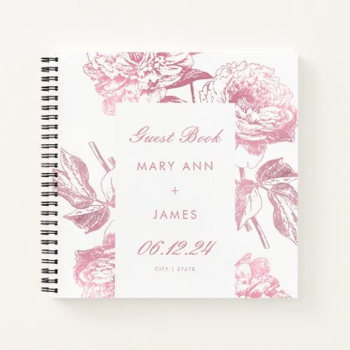Elegant Rose Gold Floral Wedding Guestbook Notebook