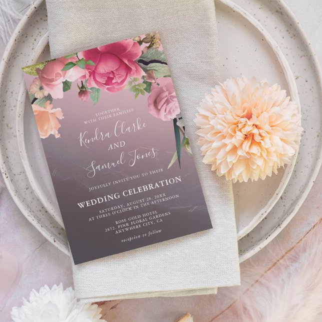 Elegant Rose Gold Floral Wedding Invitation (Creator Uploaded)