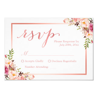 Elegant Rose Gold Floral Wedding RSVP Reply Card
