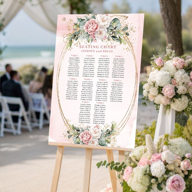 Elegant Rose Gold Floral Wedding Seating Chart 10  Foam Board (Elegant Rose Gold Floral Wedding Seating Chart 10 tables

)