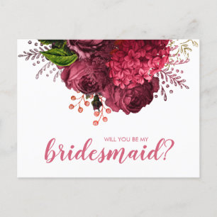 Elegant rose gold floral will you be my bridesmaid invitation postcard