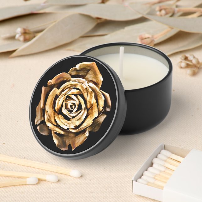     Elegant Rose Gold Flower Feminine Black Classy Mini Candle Favors (Insitu)
