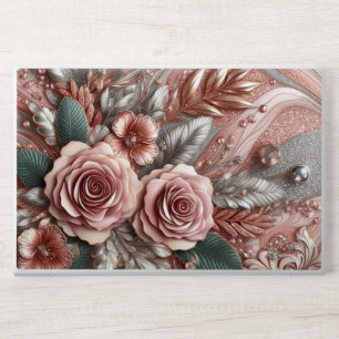 Elegant Rose Gold Flowers and Glitter HP Laptop Skin
