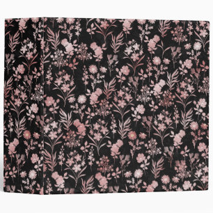 Elegant Rose Gold Flowers Black Botanical 3 Ring Binder
