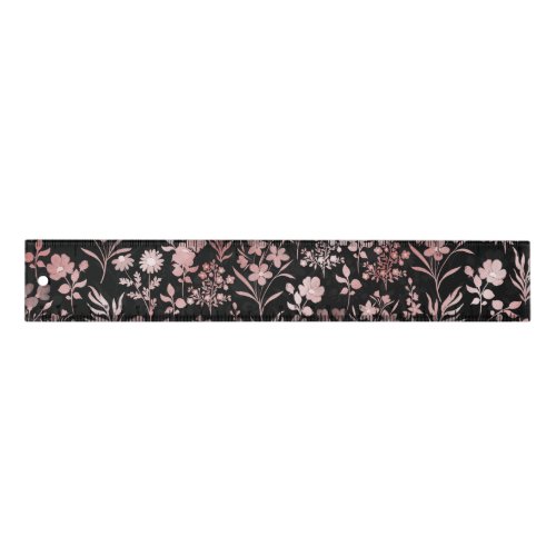 Elegant Rose Gold Flowers Black Botanical Ruler