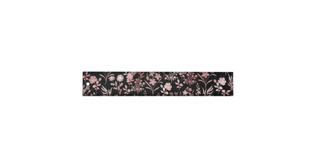 Rose Flower Ruler Elegant Rose Gold Flowers Black Botanical Ruler | Zazzle