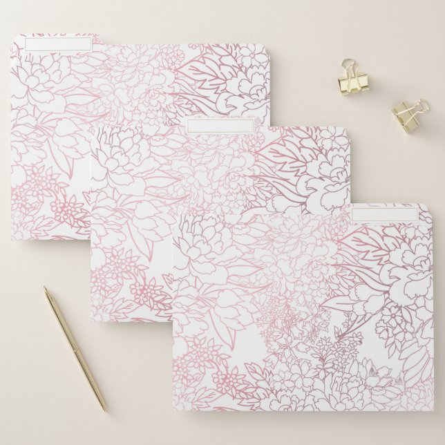 Elegant Rose Gold Flowers Floral Botanical Design File Folder (Set)