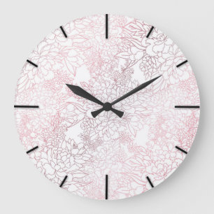 Elegant Rose Gold Flowers Floral Botanical Design Large Clock