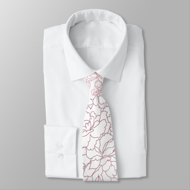 Elegant Rose Gold Flowers Floral Botanical Design Neck Tie (Tied)