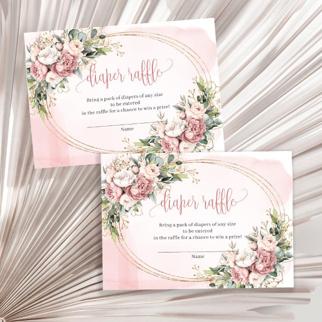 Elegant Rose Gold Flowers Greenery Diaper Raffle Enclosure Card (Elegant Rose Gold Flowers Greenery Diaper Raffle)
