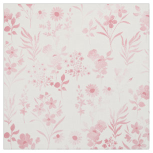 Elegant Rose Gold Flowers White Botanical Fabric