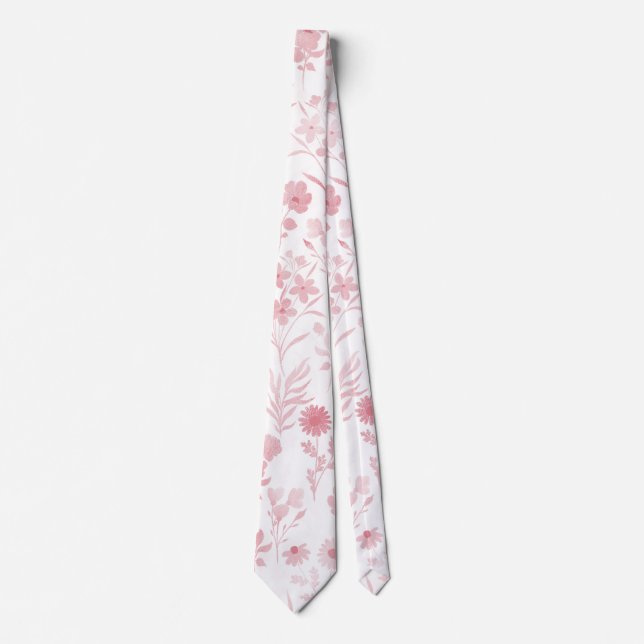 Elegant Rose Gold Flowers White Botanical Neck Tie (Front)