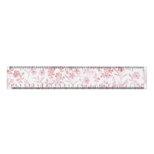 Elegant Rose Gold Flowers White Botanical Ruler