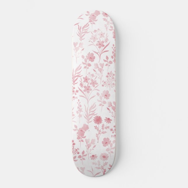 Elegant Rose Gold Flowers White Botanical Skateboard (Front)