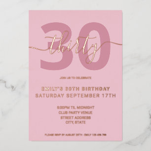 Elegant Rose Gold Foil 30th Birthday Invitation