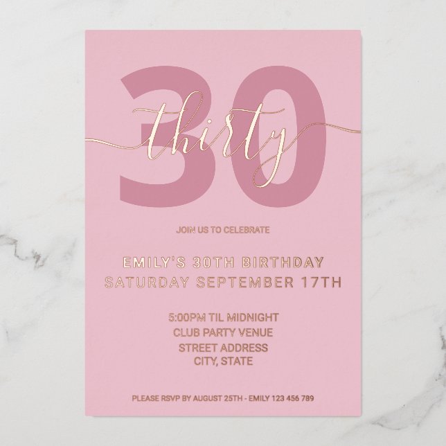 Elegant Rose Gold Foil 30th Birthday Invitation Foil Invitation (Front)