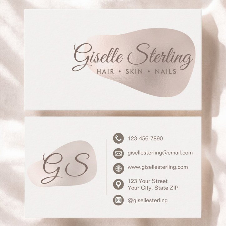 Elegant Rose Gold Foil Abstract Blush Beauty Business Card