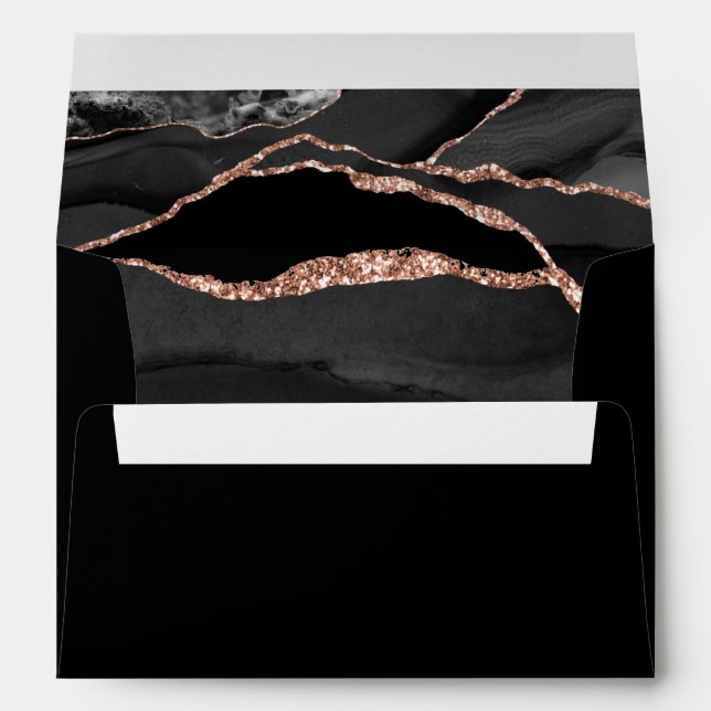 Elegant Rose Gold Foil Agate Black Wedding Envelope (Back (Bottom))