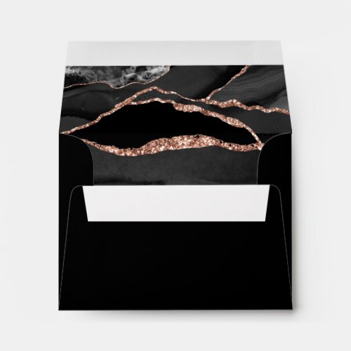 Elegant Rose Gold Foil Agate Black Wedding RSVP Envelope