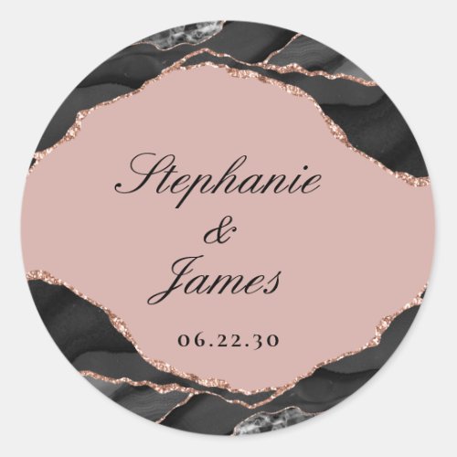 Elegant Rose Gold Foil Agate Wedding Classic Round Sticker