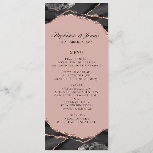 Elegant Rose Gold Foil Agate Wedding Menu