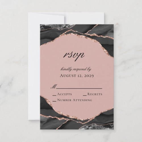 Elegant Rose Gold Foil Agate Wedding RSVP Card