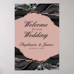 Elegant Rose Gold Foil Agate Wedding Welcome Poster