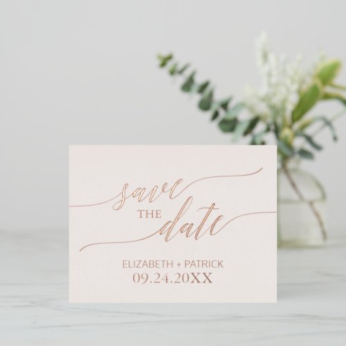 Elegant Rose Gold Foil and Blush Save the Date Foil Invitation Postcard
