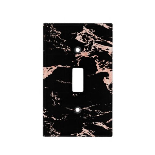 Elegant Rose Gold Foil Black Marble Light Switch Cover