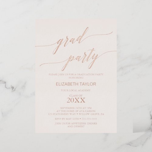 Elegant Rose Gold Foil  Blush Graduation Party Foil Invitation