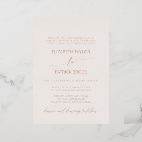 Elegant Rose Gold Foil  Blush Pink Formal Wedding Foil Invitation